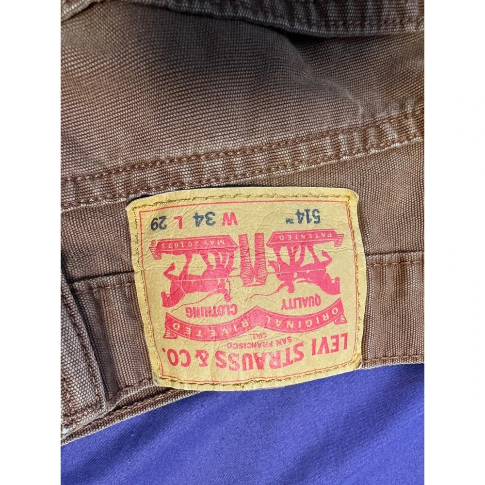 Levis 514 Straight Fit Brown Cotton Canvas Pants Mens 34x29